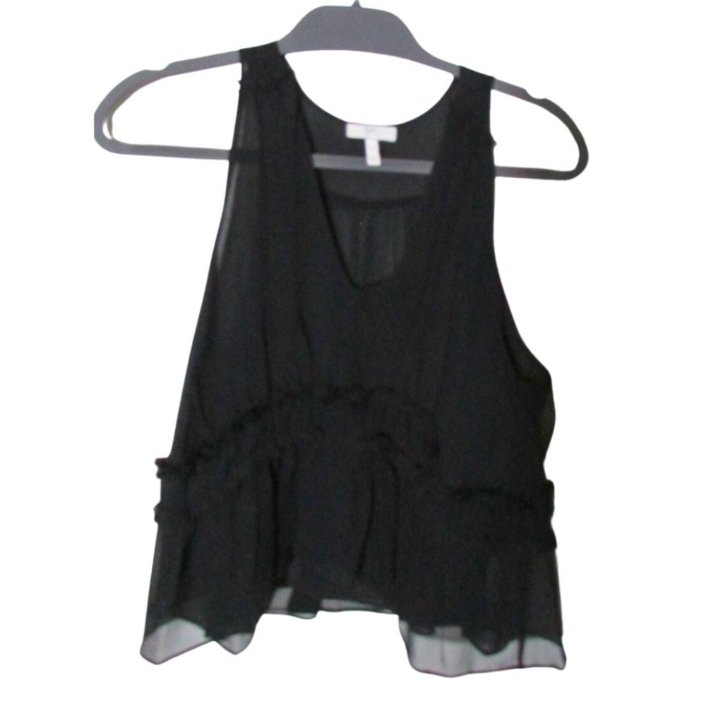 Joie Sheer Black Ruffled Silk Sleeveless Top